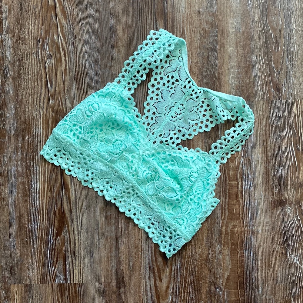 Aerie Mint Seafoam Green Lace Racerback Bralette